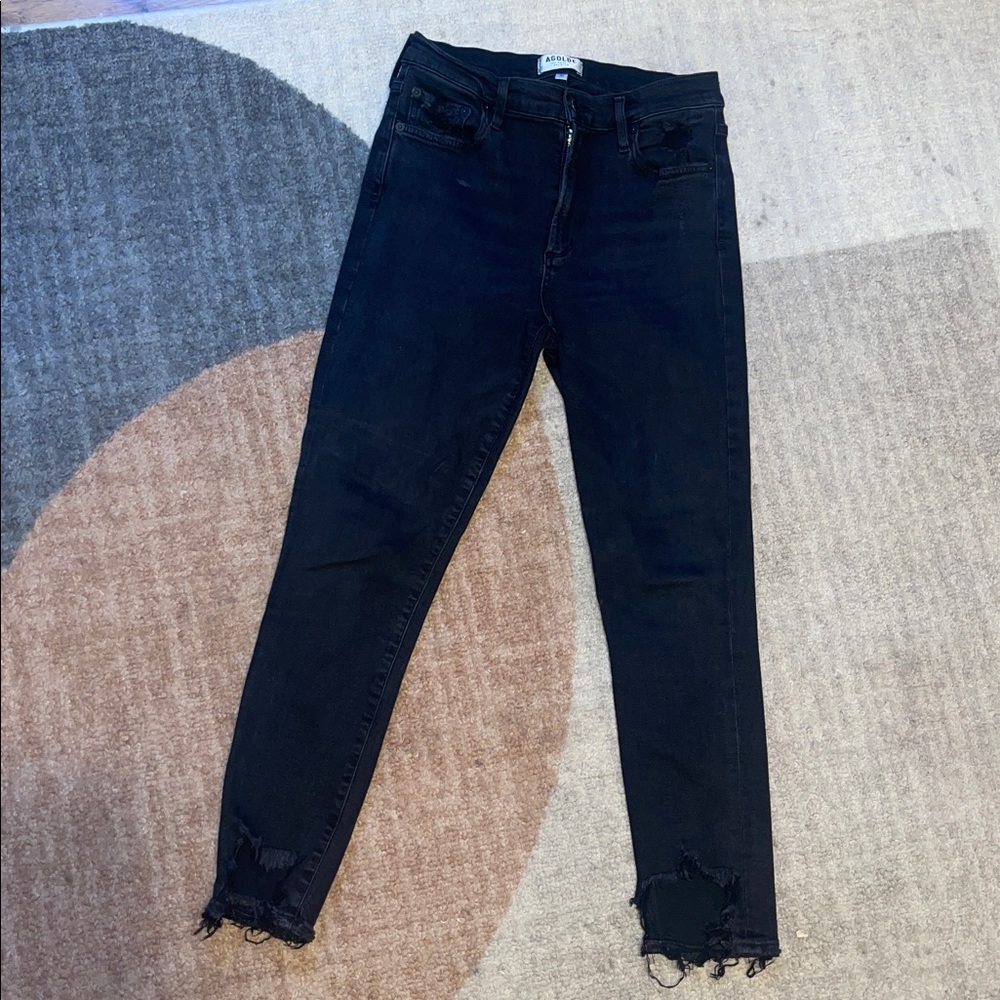 AGOLDE Sophie Zip Fly Distressed black Ankle Jeans Style A018 Size 30